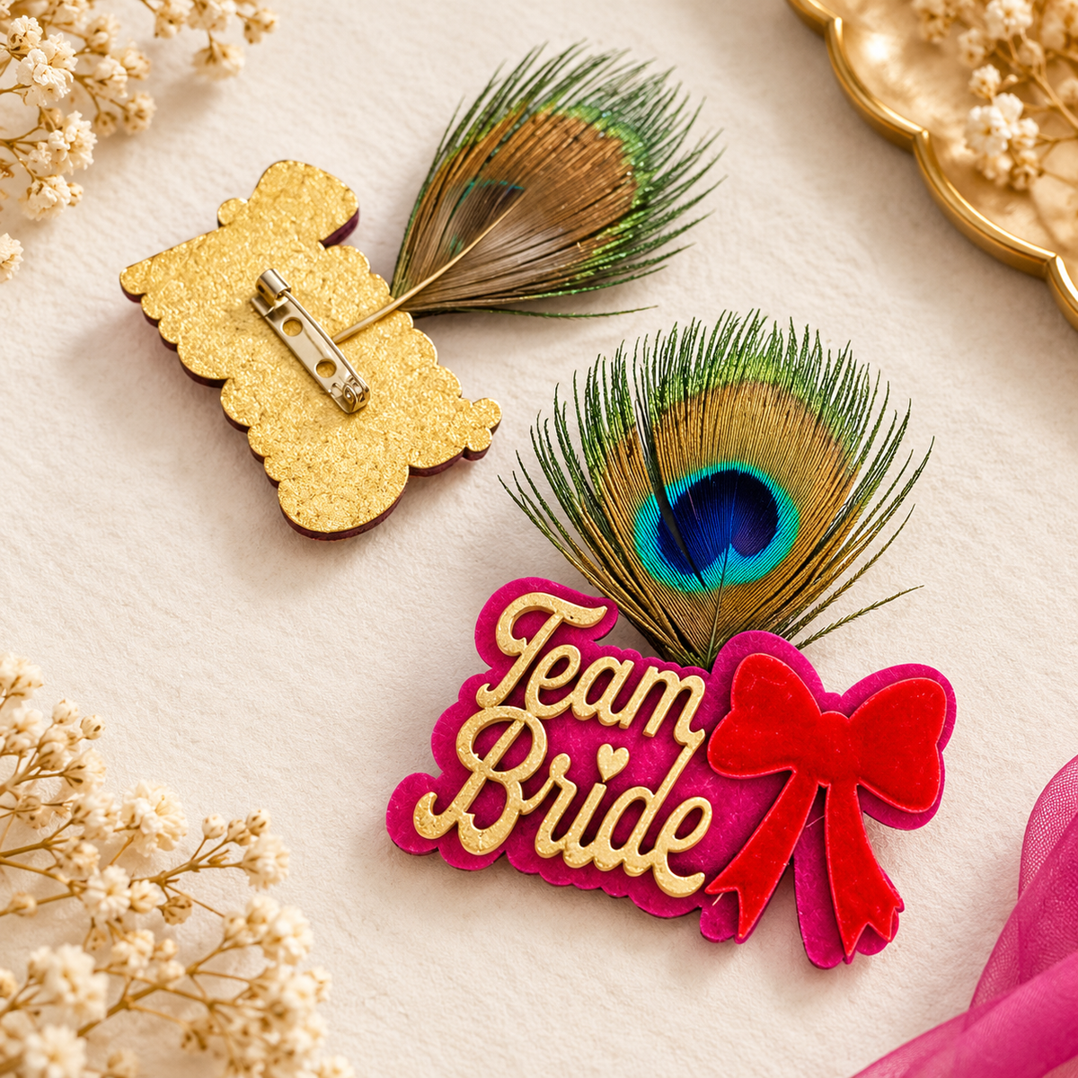 Team Bride Morh Pankh Wedding Badge