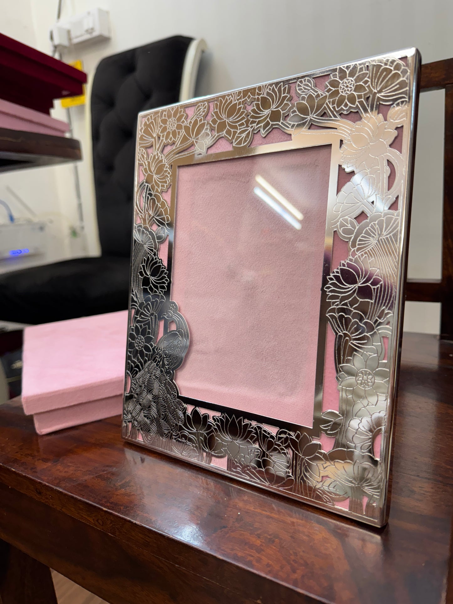 German Silver Frame Pecock Box Gift Set