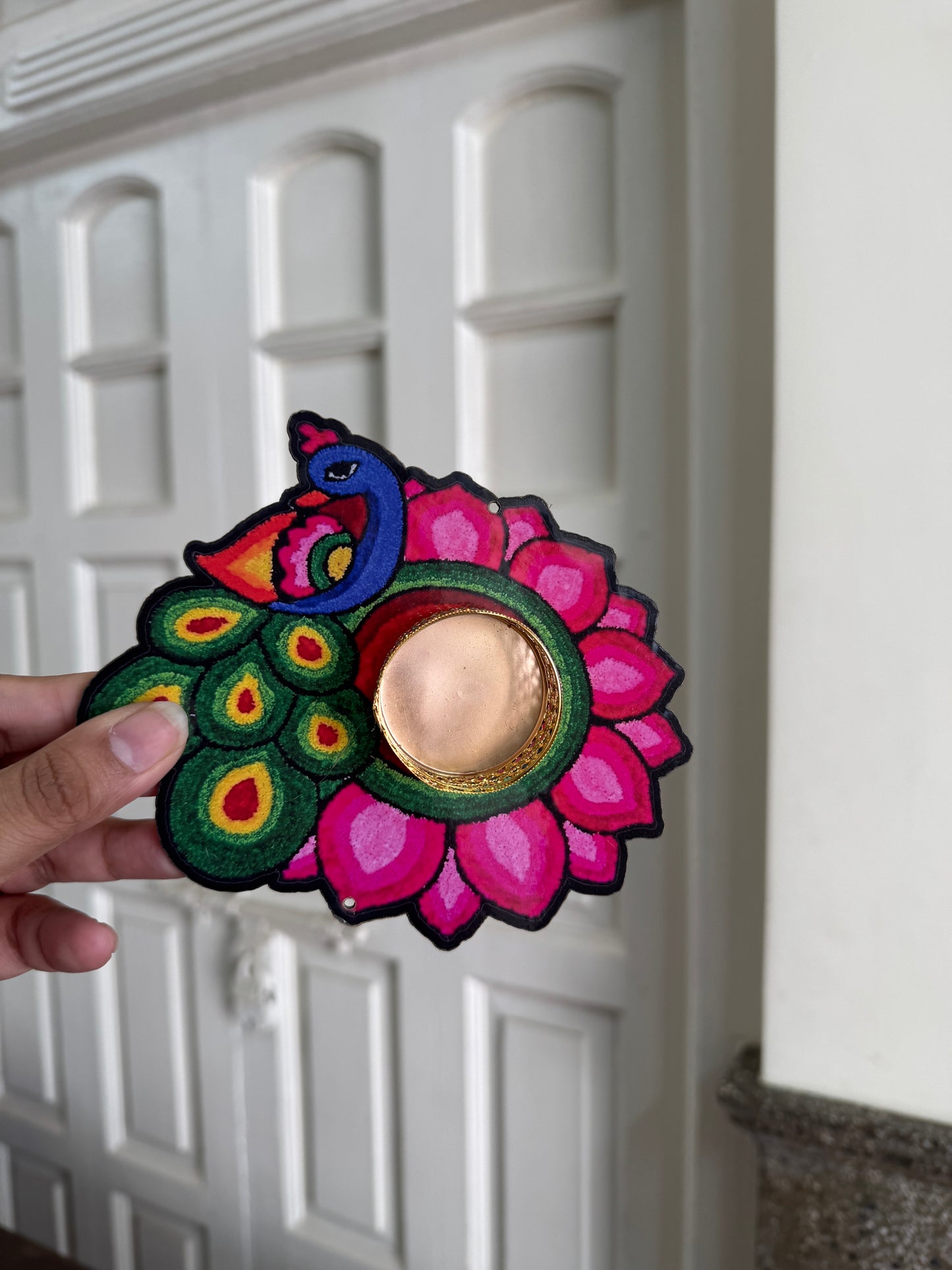 Diwali Tealight Peacock Rangoli Shape