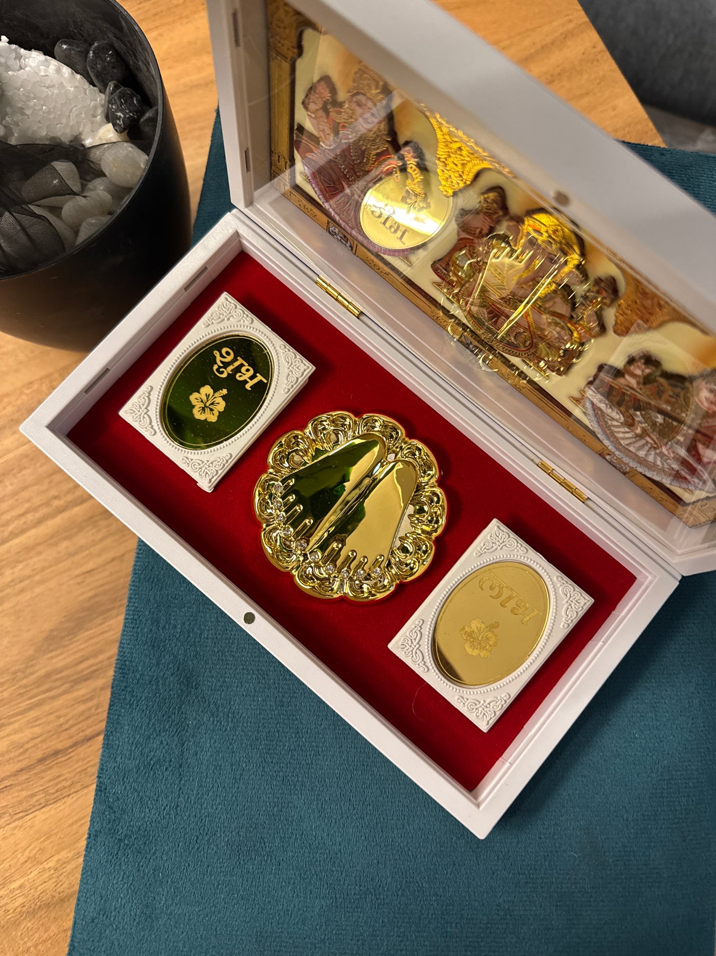 Laxmi Ji Ganesh Ji Saraswati Ji 24kt Gold Prayer Box