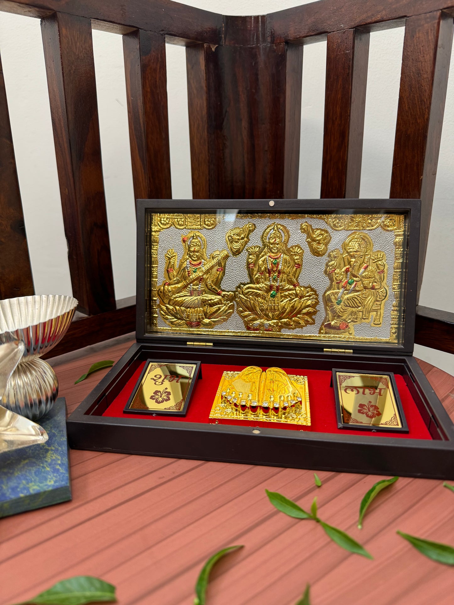 Lakshmi Ganesh Saraswati Ji 24kt gold Prayer Box