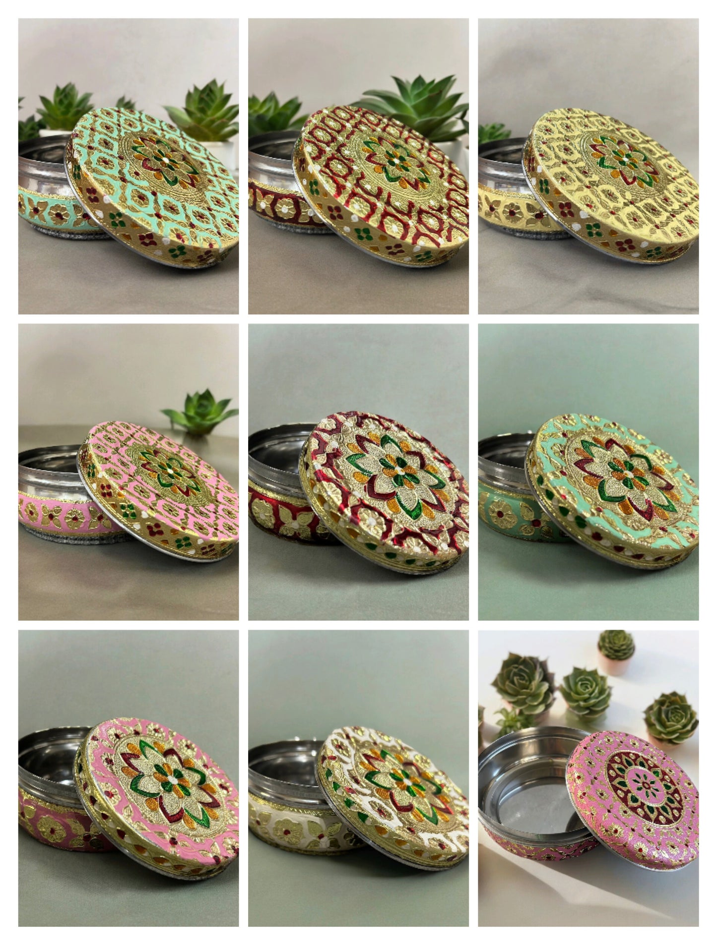 Decorated Stainless Steel Dabba ( Set of 5 )