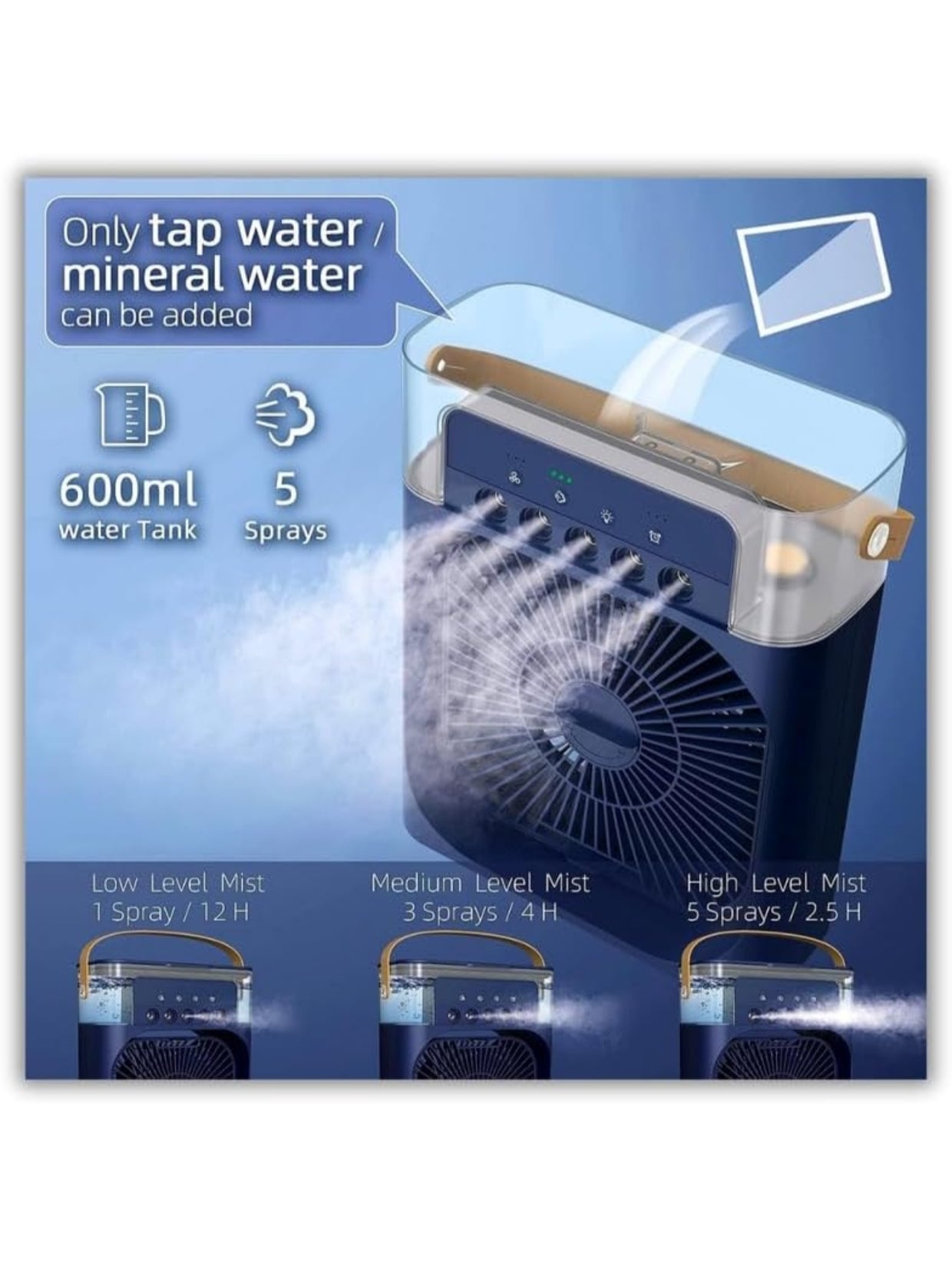 Mini Air Cooler with LED Light, Portable AC Fan Cooler, 3 Wind Speeds, 3 Spray Modes & Timer, Personal Cooling Mist Fan for Kitchen_Multicolor