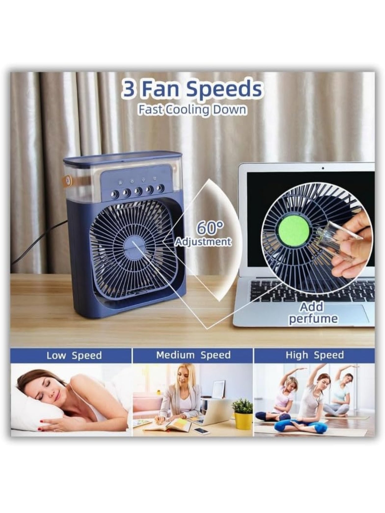 Mini Air Cooler with LED Light, Portable AC Fan Cooler, 3 Wind Speeds, 3 Spray Modes & Timer, Personal Cooling Mist Fan for Kitchen_Multicolor