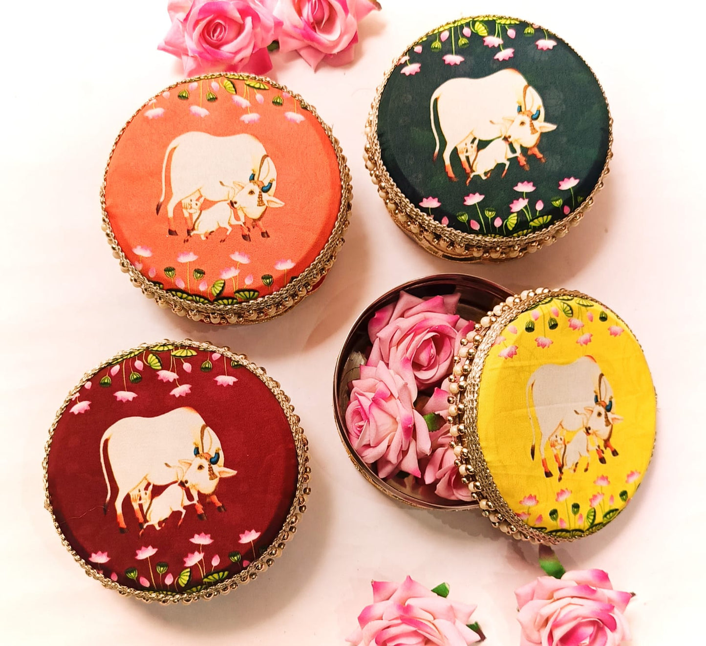 Decorated Stainless Steel Dabba ( Set of 5 )