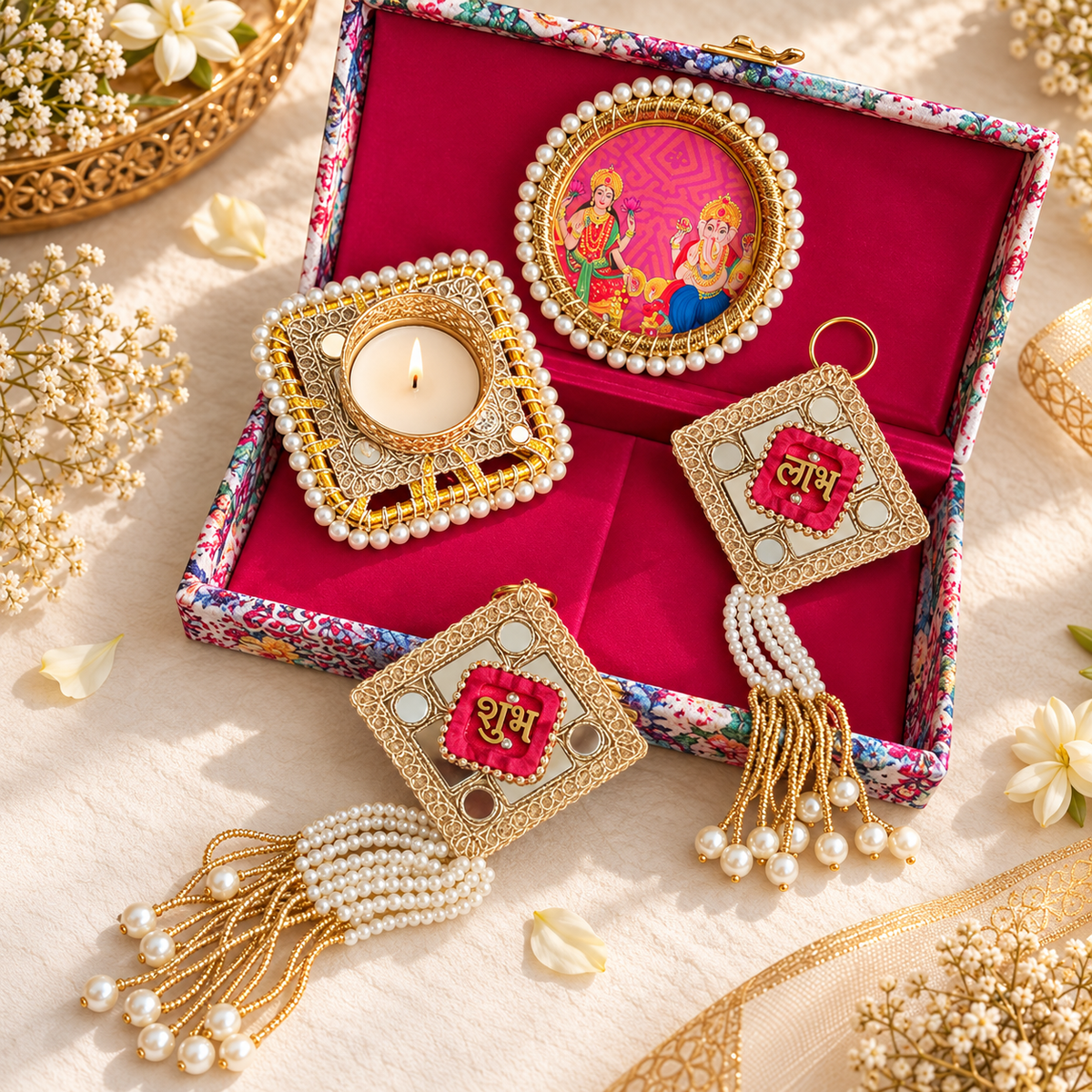 Diwali Shubh Labh Tealight Gift Box Hamper Set