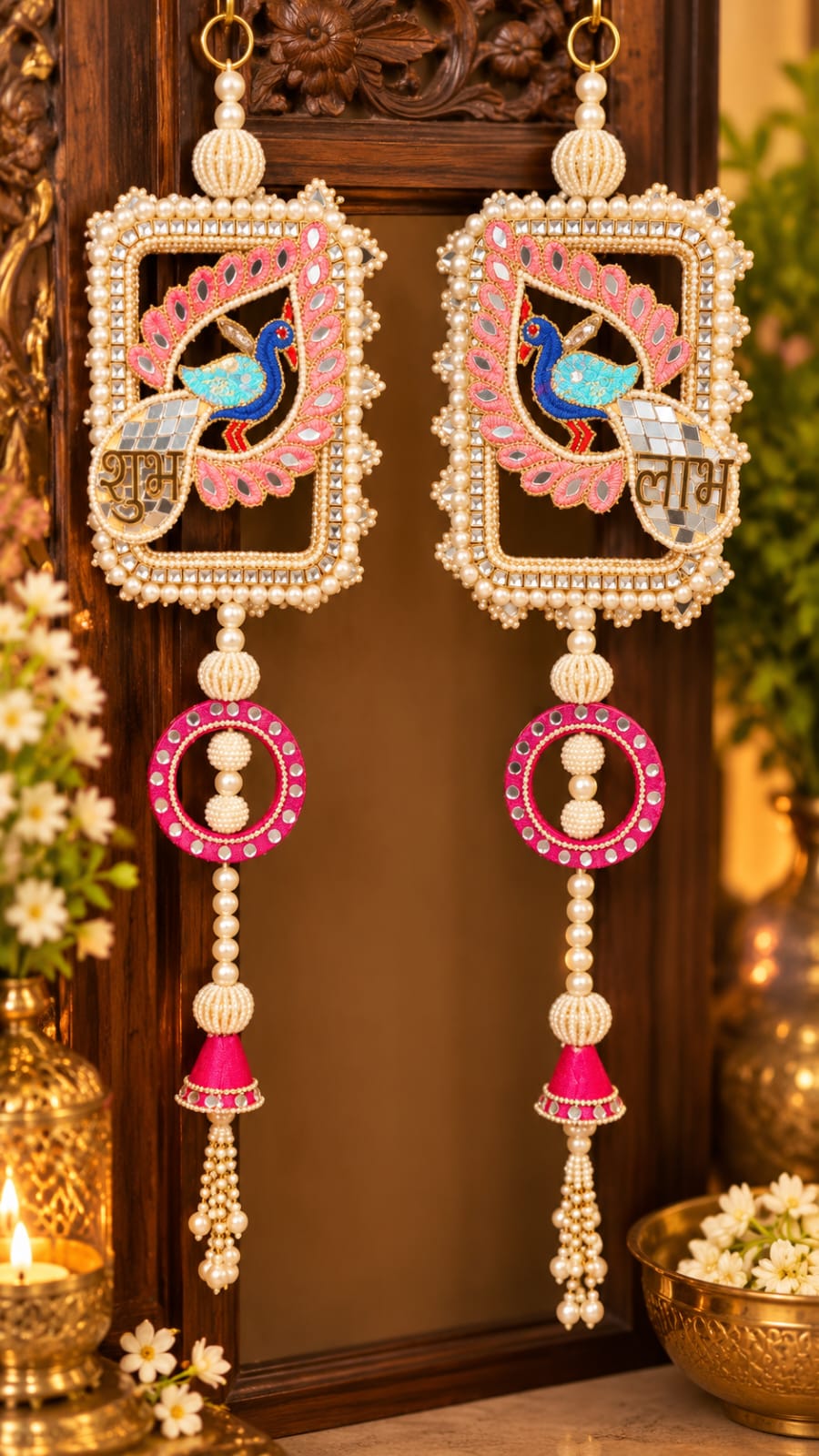 Shubh Labh Peacock Door Hanging
