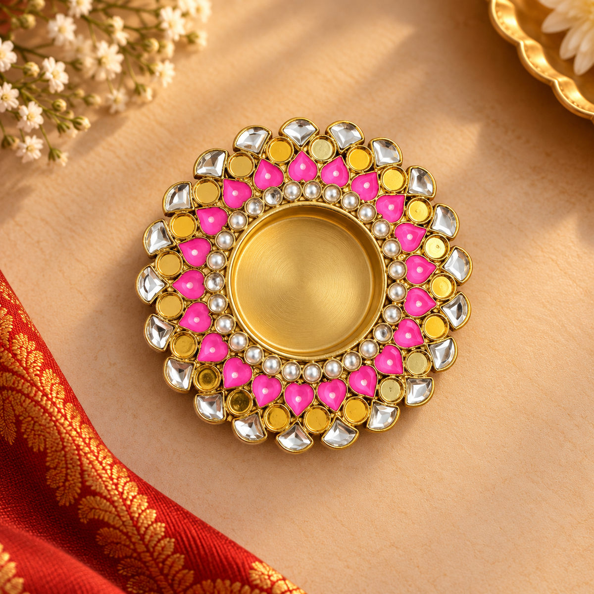 Enamel Pink Yellow Diya