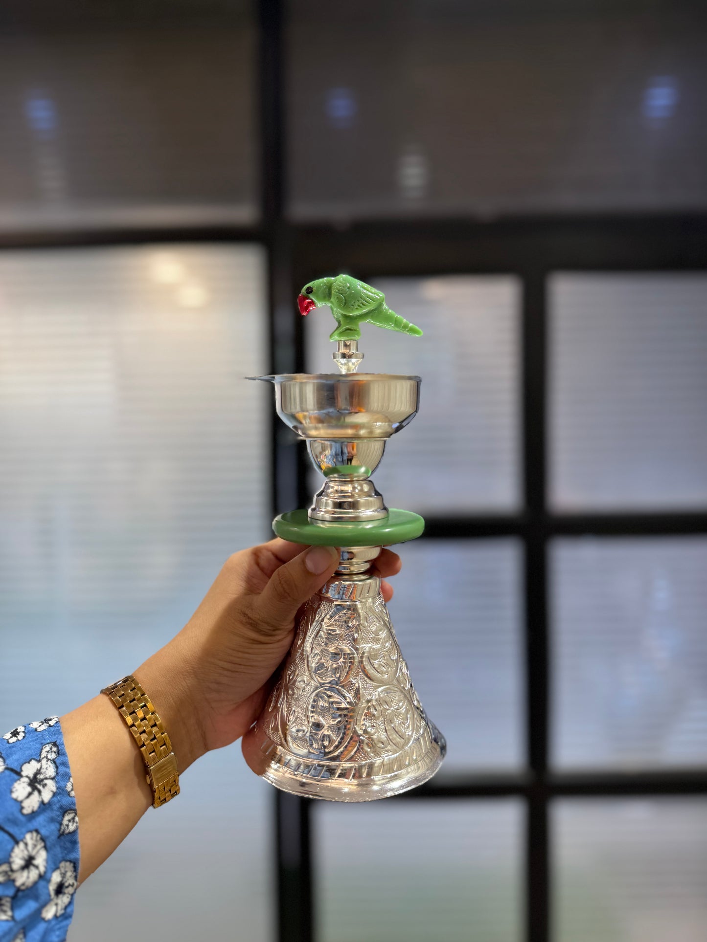 German Silver Parrot Batti Stand
