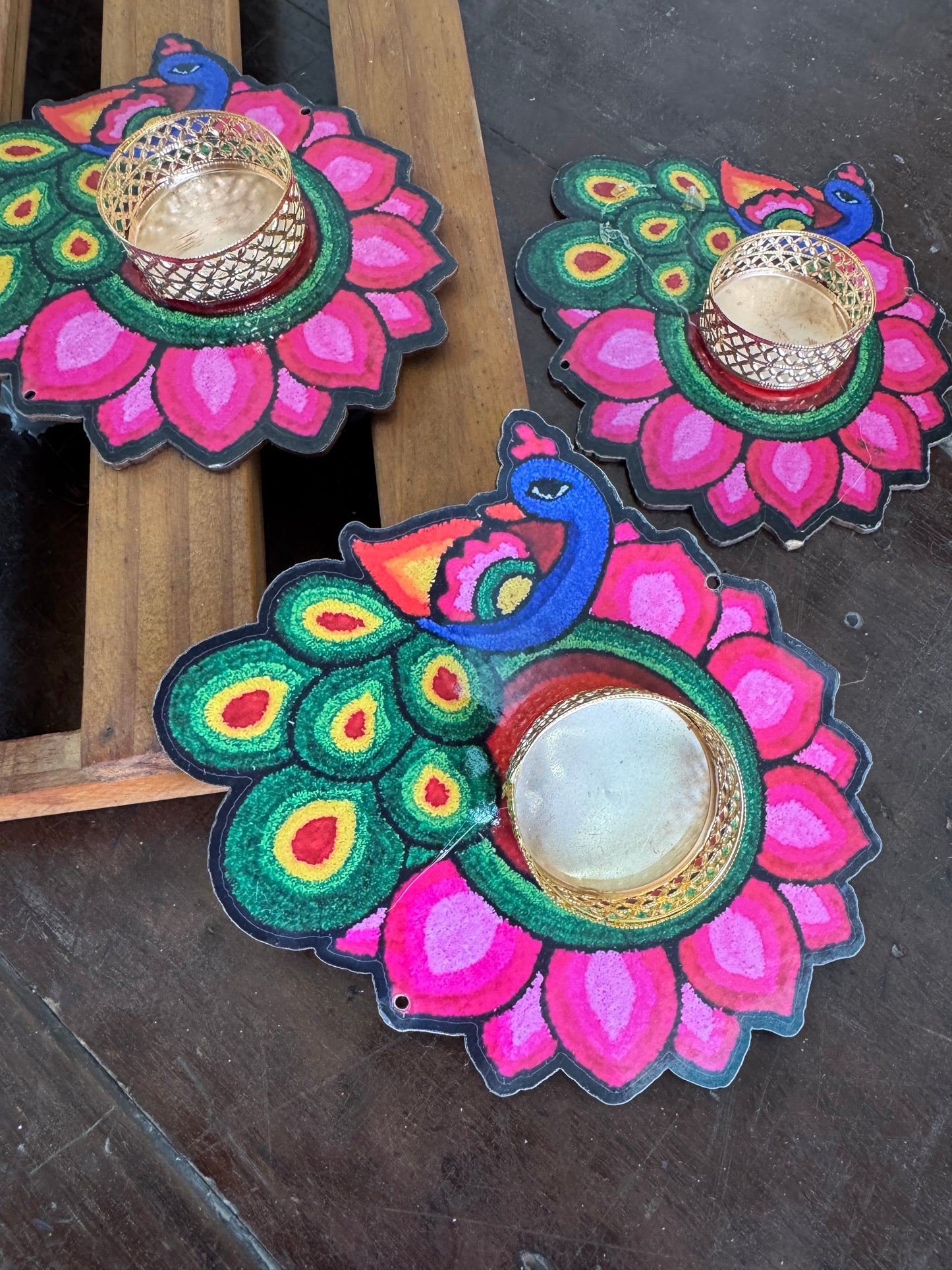 Diwali Tealight Peacock Rangoli Shape