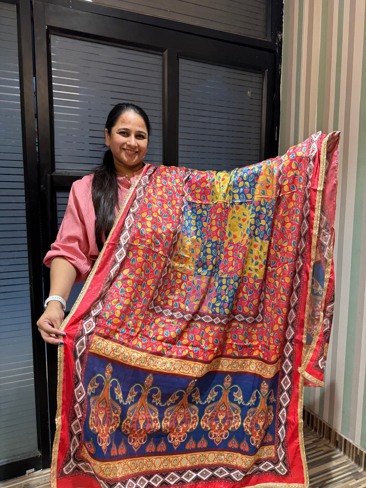 Banarsi / Kalamkari Inspired Printed Silk Dupatta