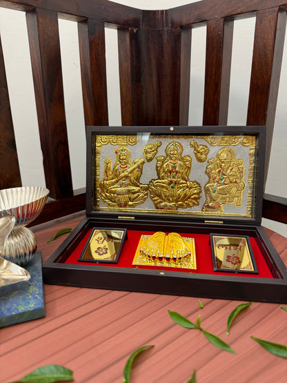 Lakshmi Ganesh Saraswati Ji 24kt gold Prayer Box