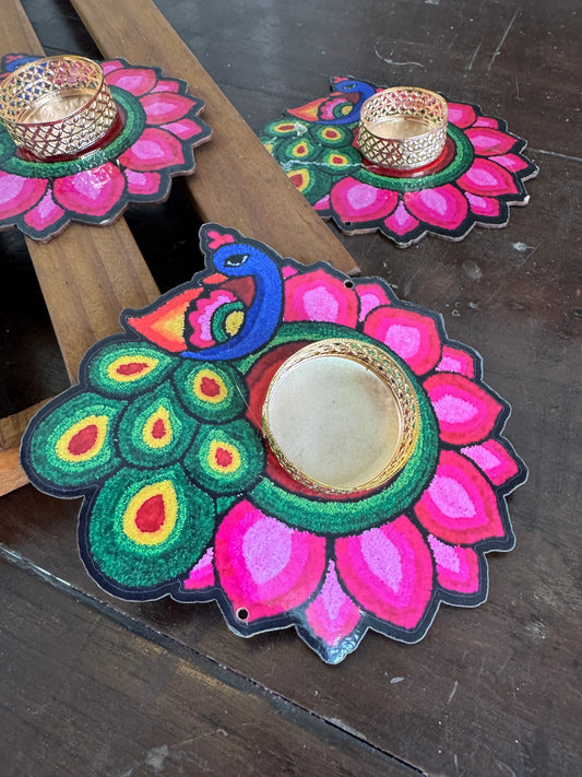Diwali Tealight Peacock Rangoli Shape