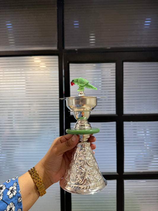 German Silver Parrot Batti Stand