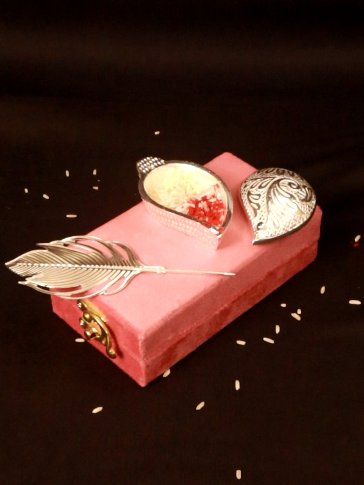 German Silver Rakhi Tikka Set Box