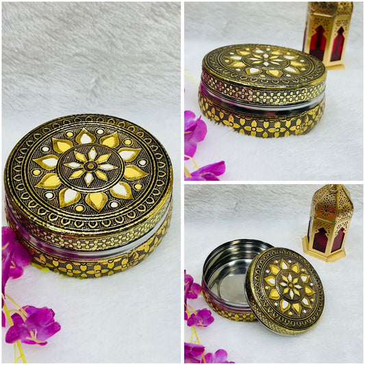 Decorated Stainless Steel Dabba ( Set of 5 )