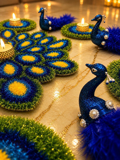 Peacock Floral Rangoli Mat Set