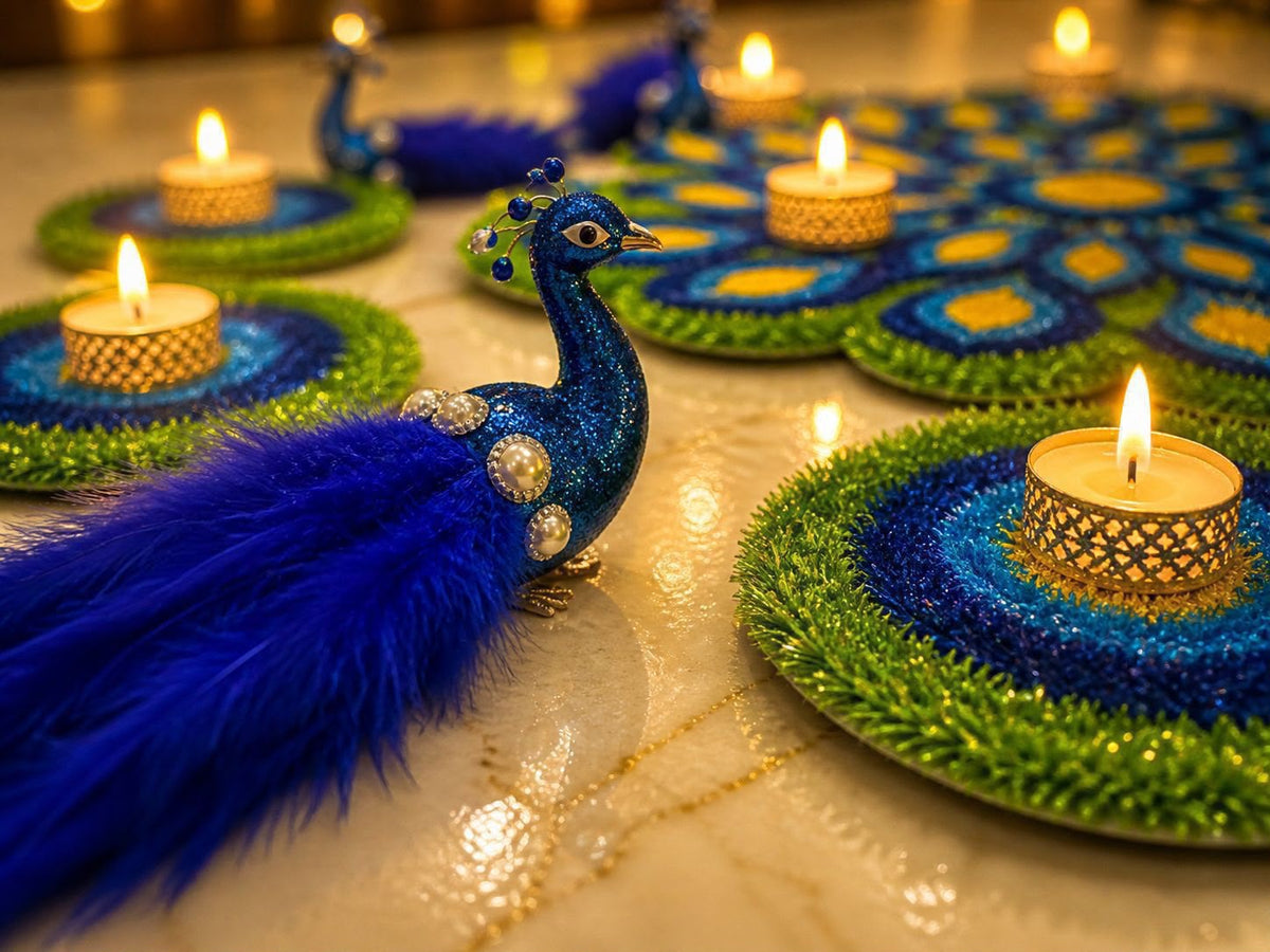 Peacock Floral Rangoli Mat Set