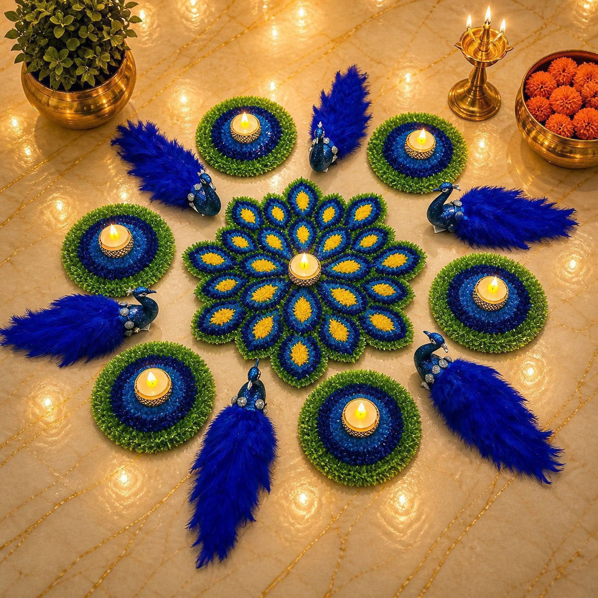 Peacock Floral Rangoli Mat Set