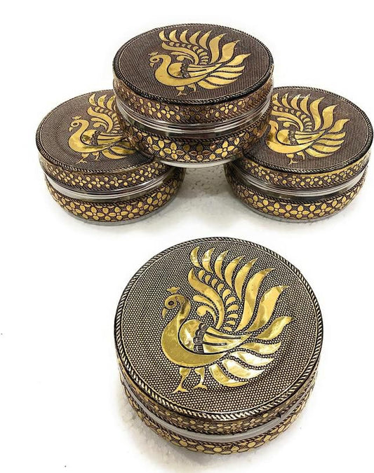 Decorated Stainless Steel Dabba ( Set of 5 )