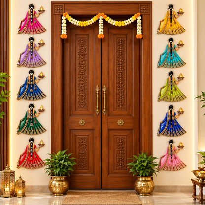 Set of 5 Lady with Diya Decor Cutout