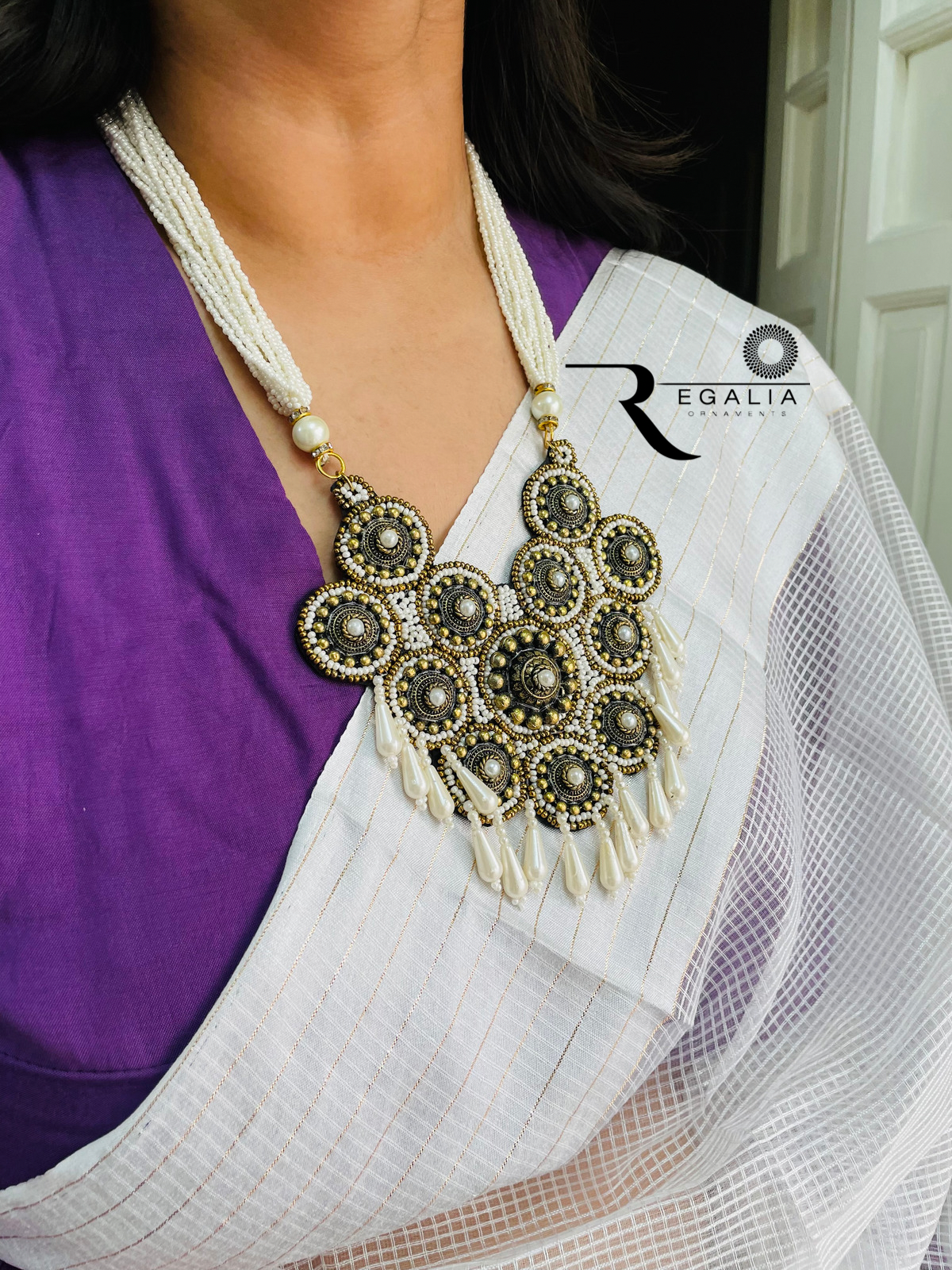 White stone 3 layer plated necklace set – Selina Habibti Attire